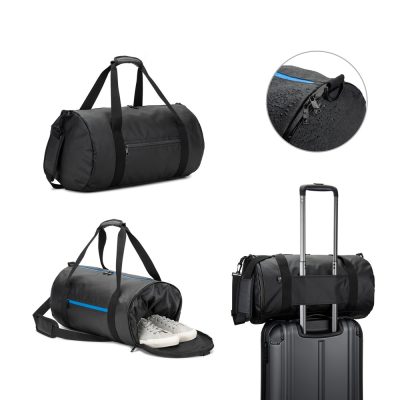 Versatile black duffle bag with waterproof zippers