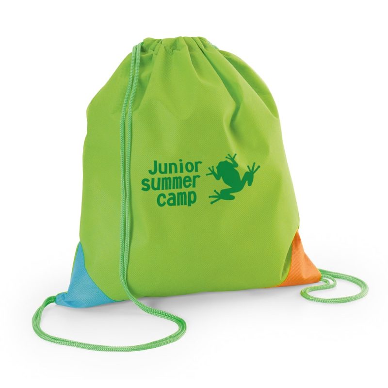 Green Junior Summer Camp drawstring bag with frog design.