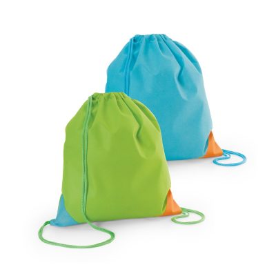 Colourful drawstring bags, blue and green.