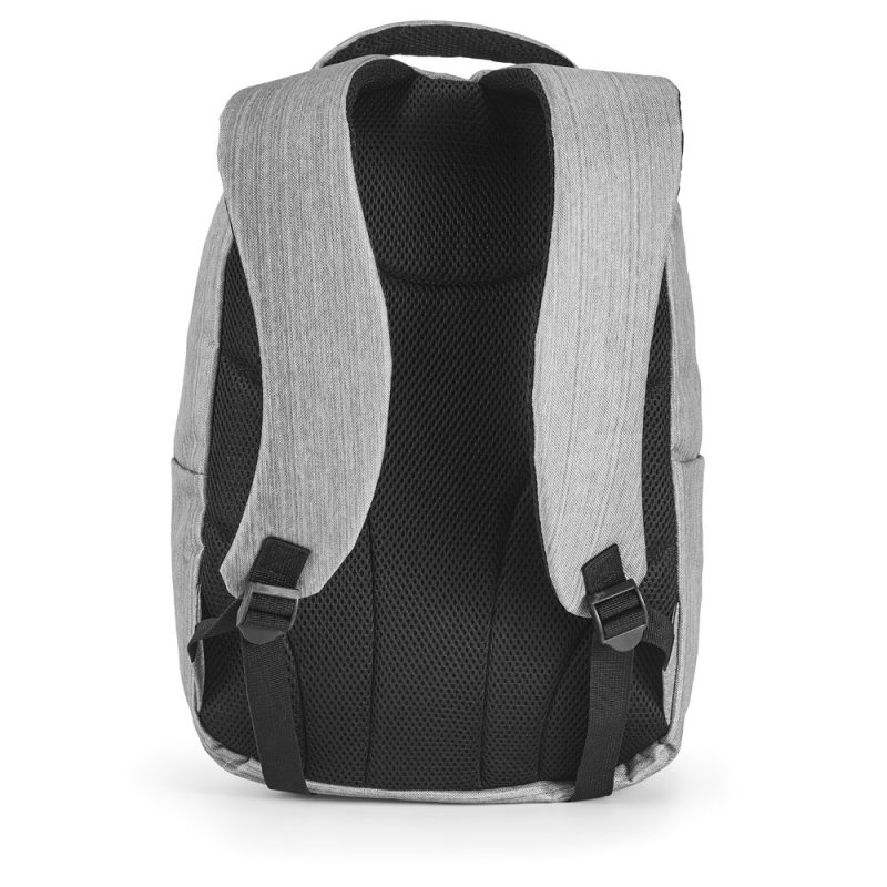 Grey backpack with padded straps and back panel
