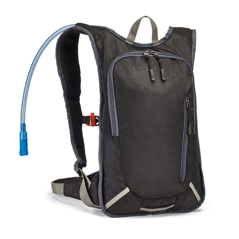 Black hydration backpack with water tube