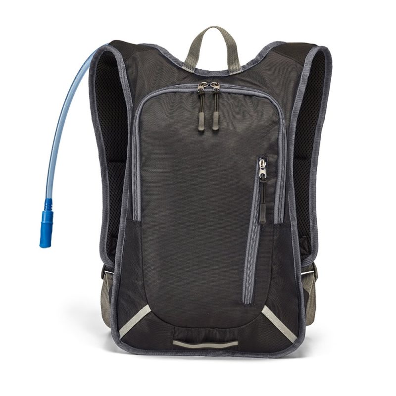 Hydration backpack with hose and zip pockets