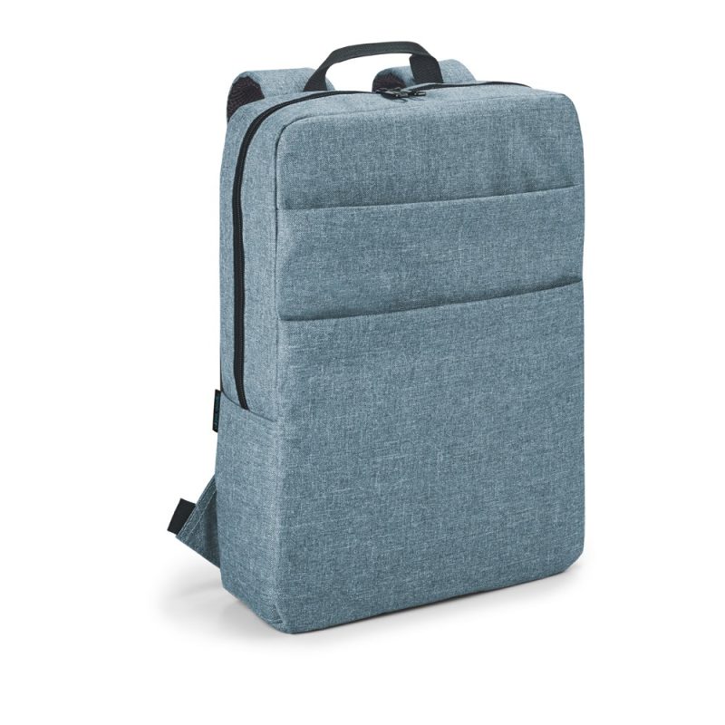 Stylish grey modern backpack with multiple compartments.