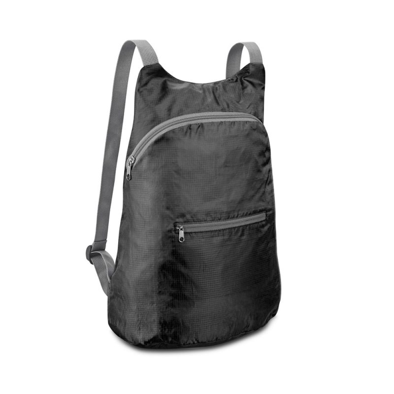 Black lightweight backpack with grey straps