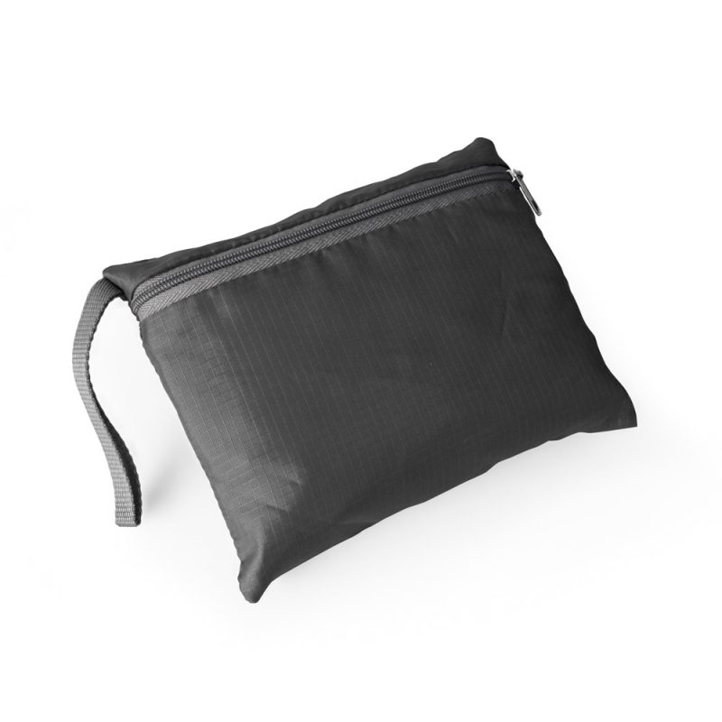 Black zippered pouch with handle strap