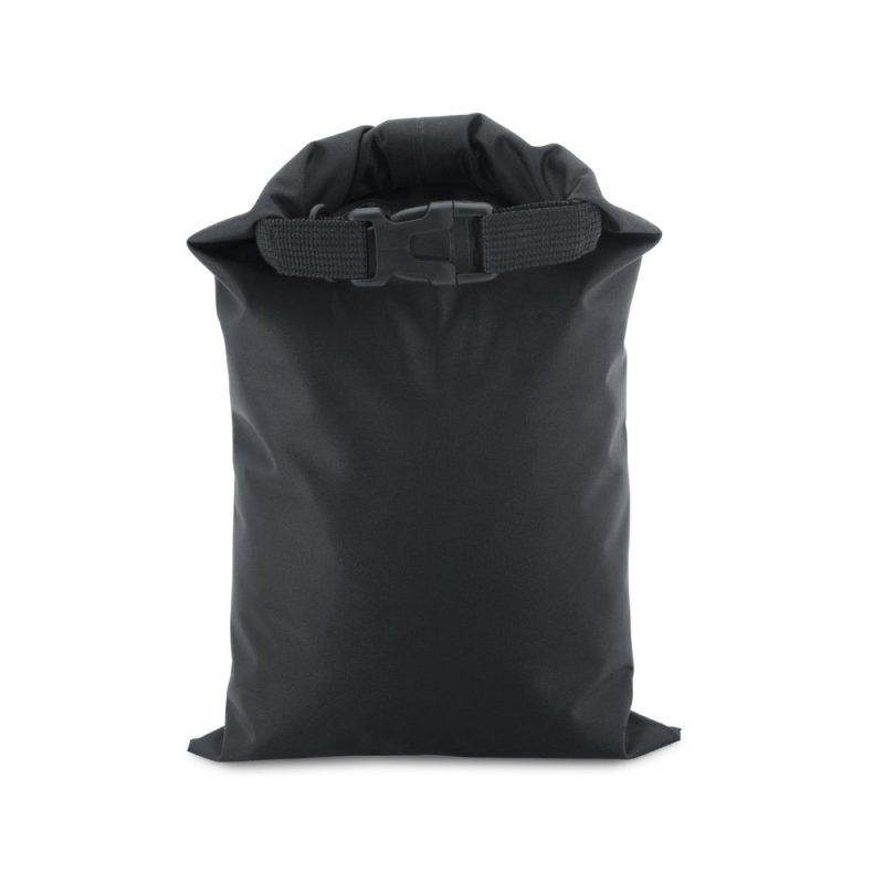 Black waterproof dry bag with roll-top closure.