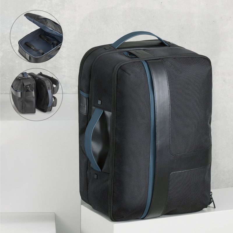 Stylish black travel bag with compartments.