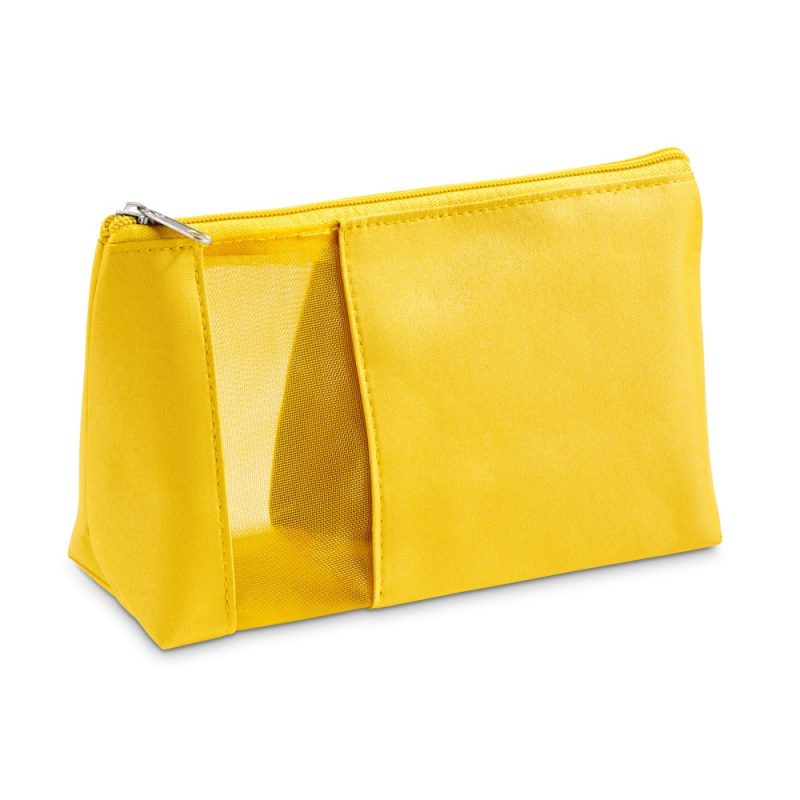 Yellow zippered travel pouch with mesh panel