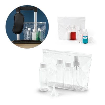 Clear travel bottles and bag for toiletries