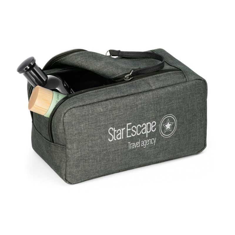 Travel toiletry bag with bottles, Star Escape logo.