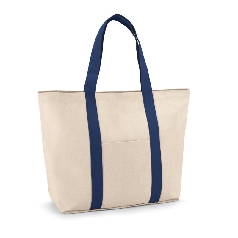 Canvas tote bag with blue handles
