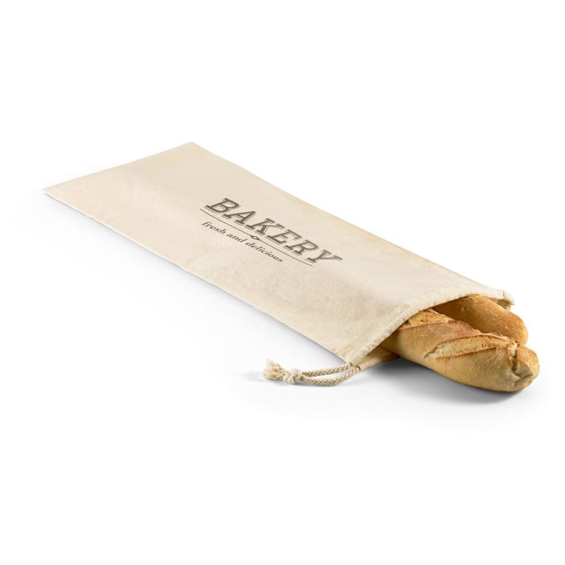 Baguettes in a bakery fabric bag.