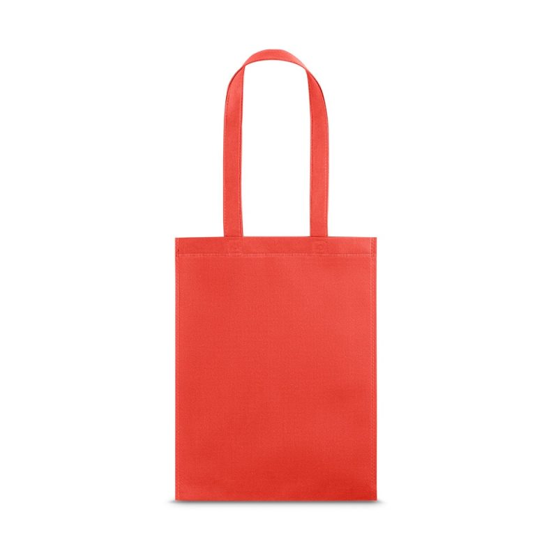 Red reusable shopping tote bag with handles