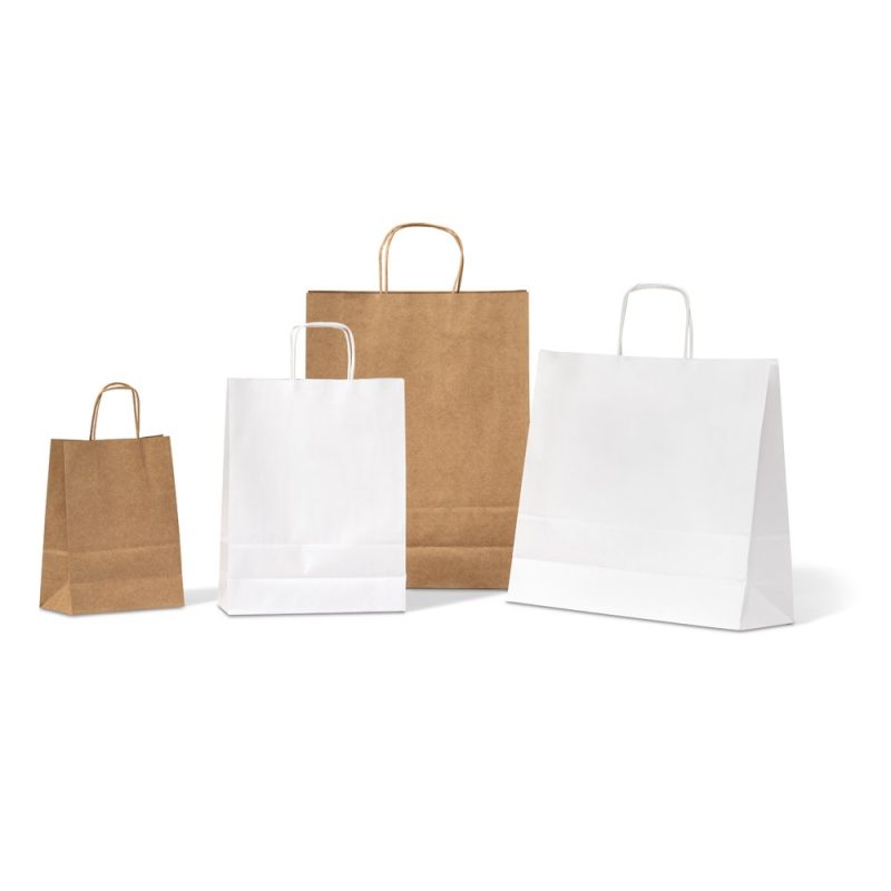 Brown and white paper bags with handles