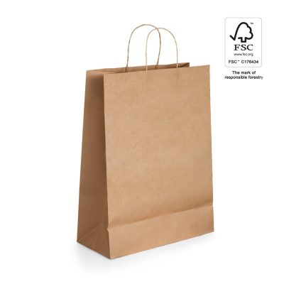Brown paper bag with FSC certification symbol