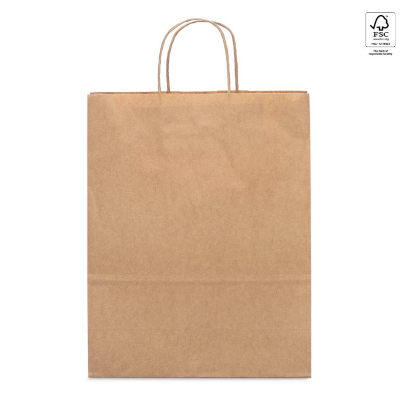 Brown paper bag with handles, FSC certified.