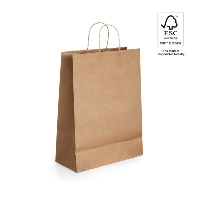 Brown paper shopping bag with FSC certification logo.