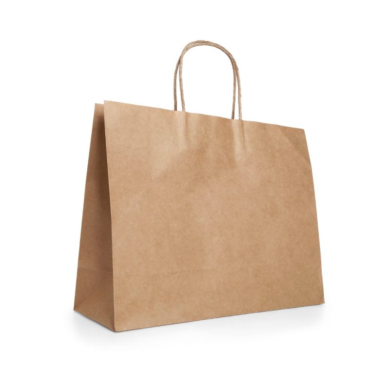 Brown paper shopping bag with handles.