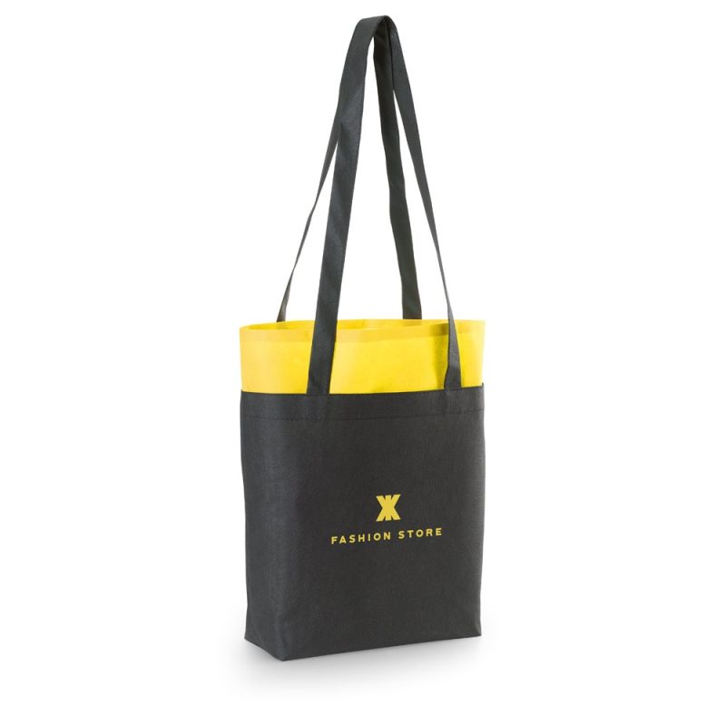 Black tote bag with yellow accents