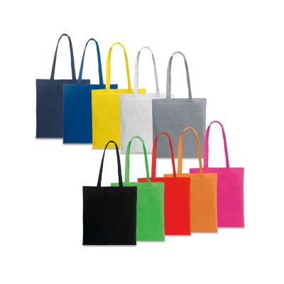 Colourful tote bags on display