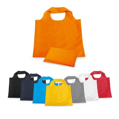 Colourful reusable shopping bags arranged neatly.