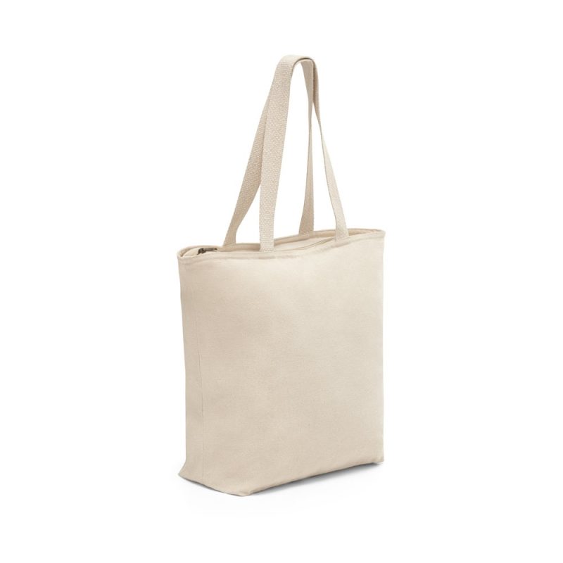 Plain beige canvas tote bag with handles.