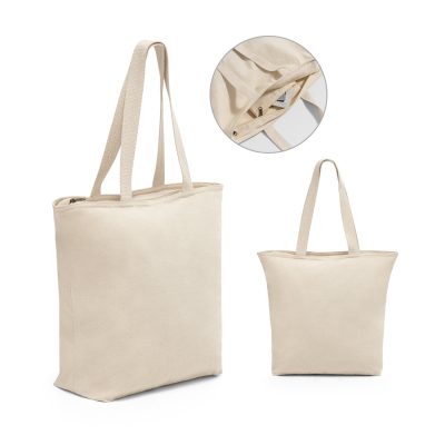 Beige canvas tote bag with internal pocket detail.
