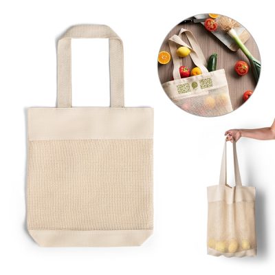 Eco-friendly tote bag with groceries.