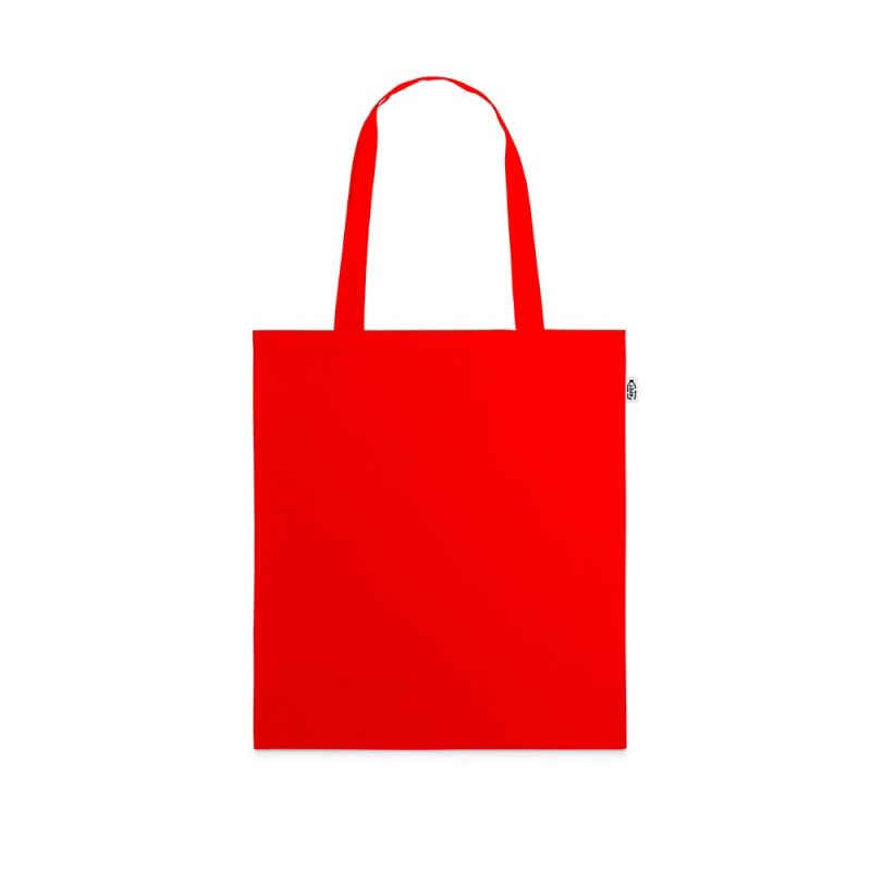 Bright red tote bag on white background.