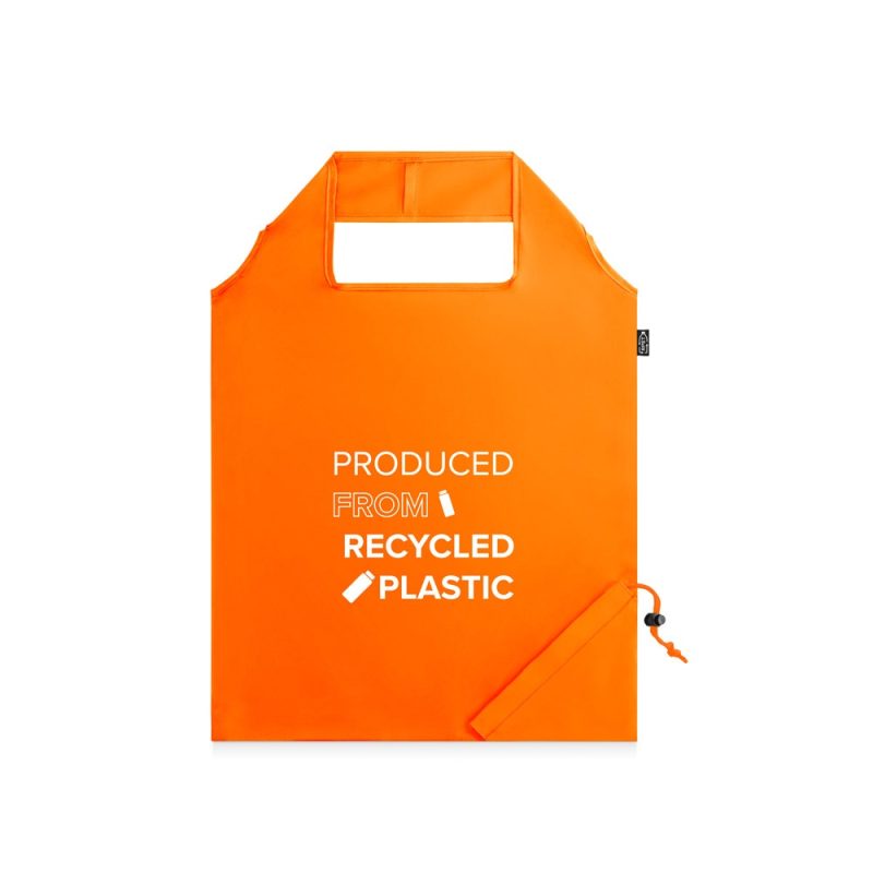 Orange recycled plastic tote bag.