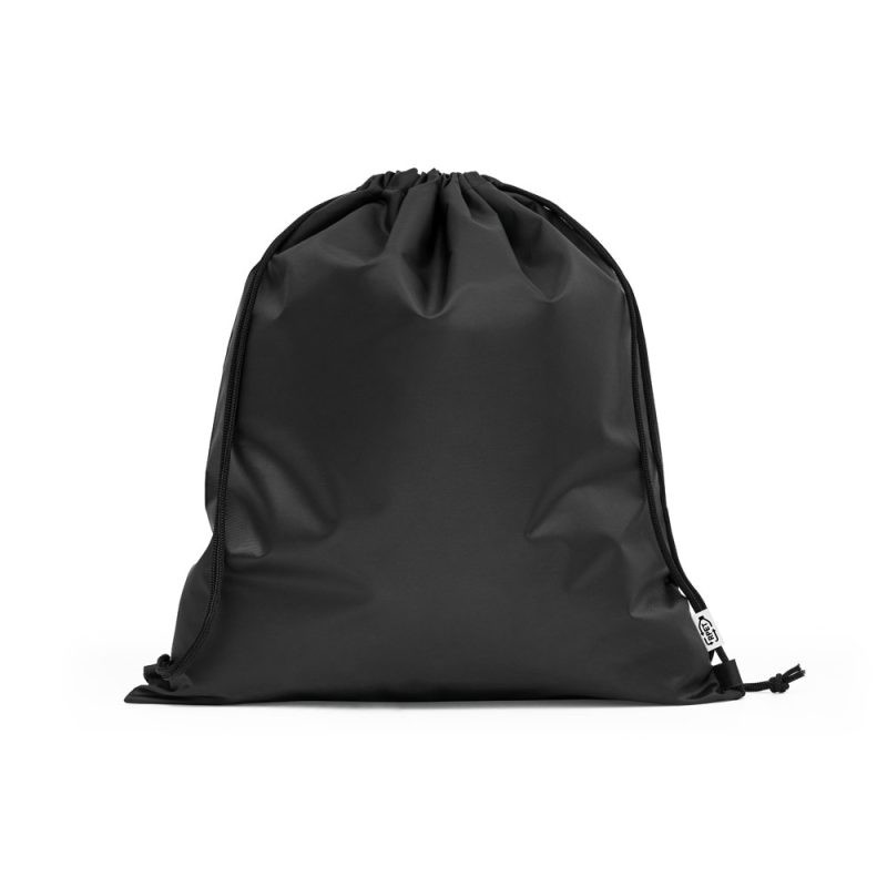 Black drawstring bag with logo