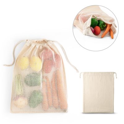 Reusable mesh bag with vegetables