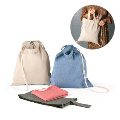 Assorted fabric bags and cloths on display.