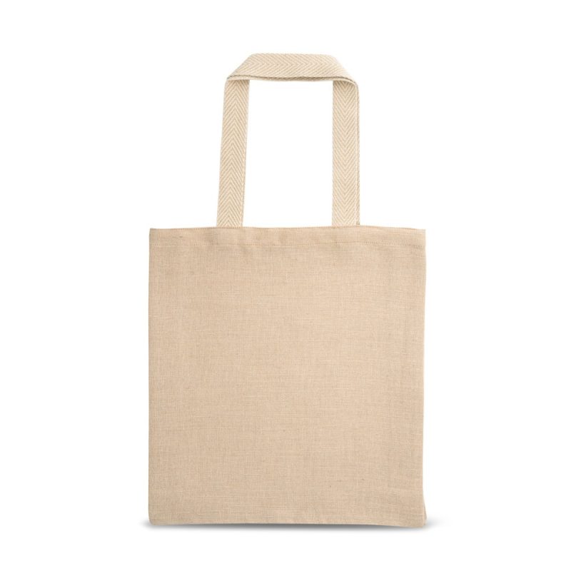 Beige cotton tote bag with handles.