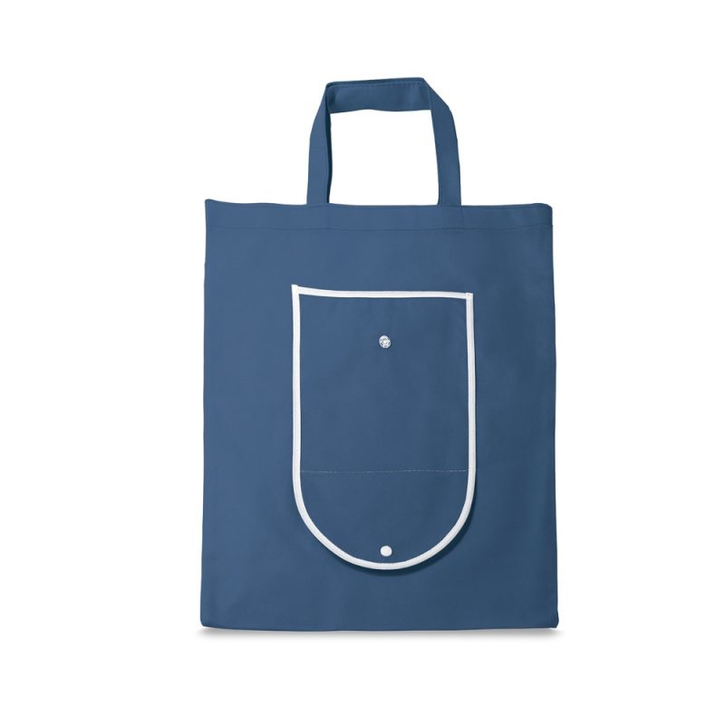 Blue tote bag with front pocket and handles