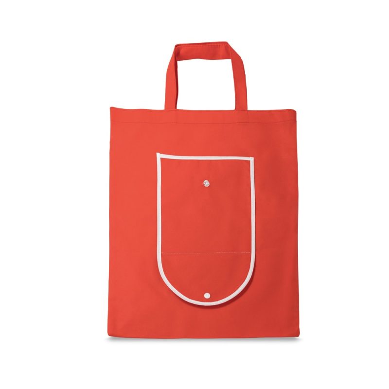Red tote bag with front pocket.