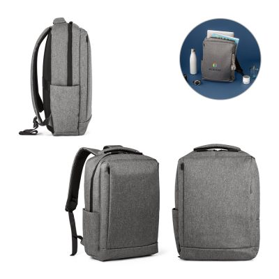 Grey backpacks with side and front views.
