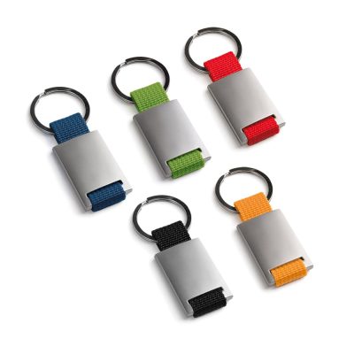 Metal keyrings with colourful fabric straps