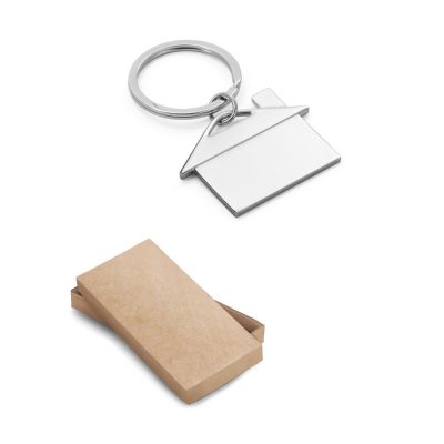 House-shaped keyring with cardboard gift box.