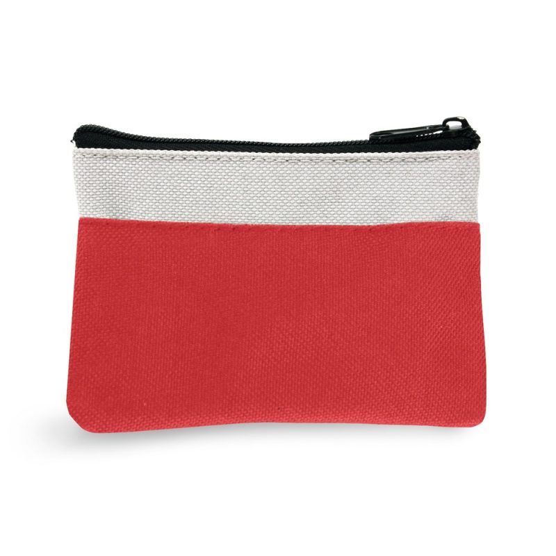 Red and white fabric zip pouch
