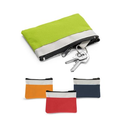 Colourful key pouches with zips and keys attached.