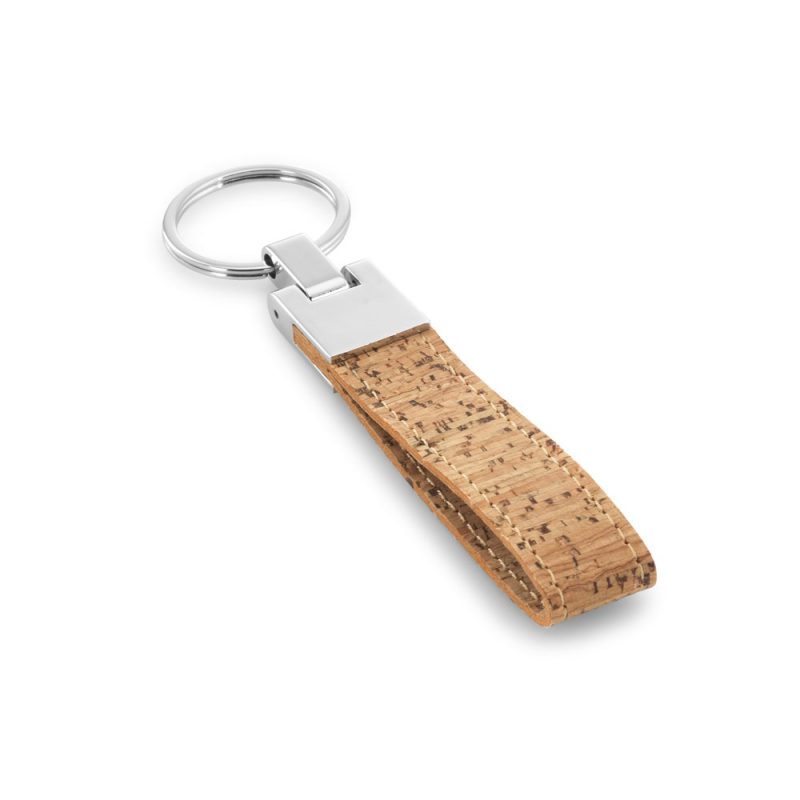 Eco-friendly cork keyring with metal ring.
