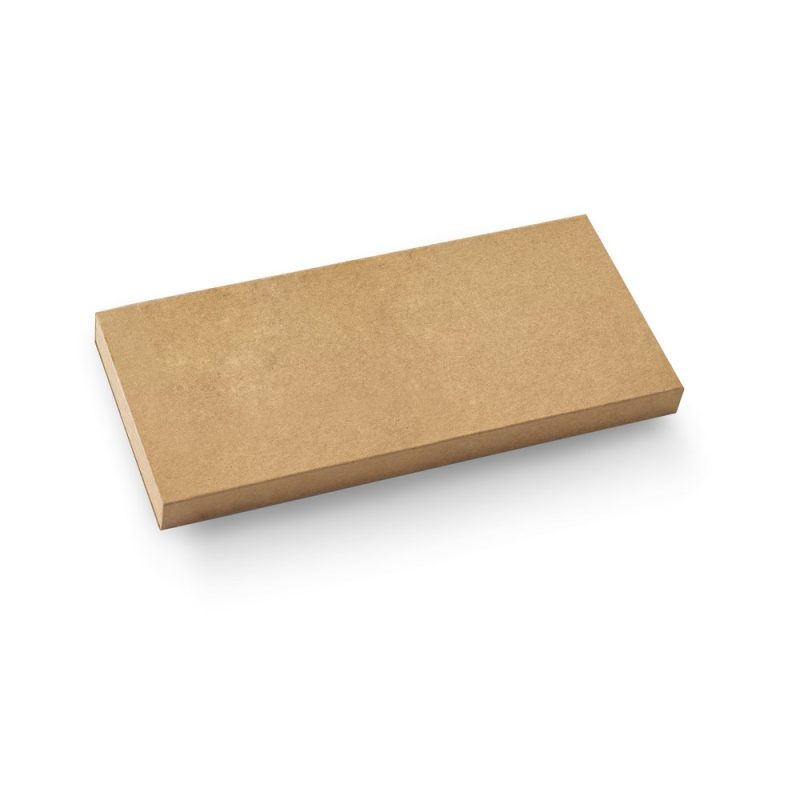 Brown rectangular cardboard box on white background.