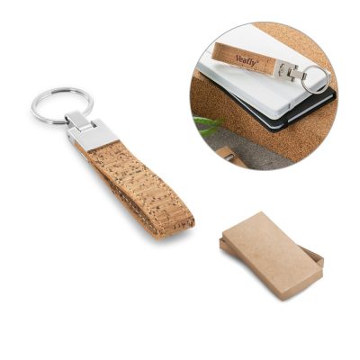 Cork keyring with cardboard gift box displayed
