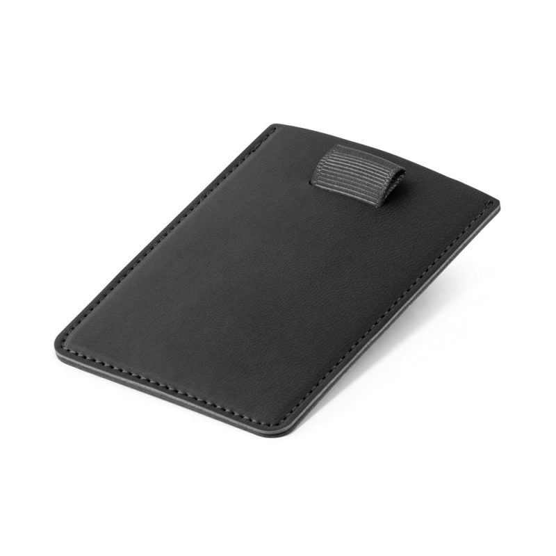 Black leather cardholder with pull tab