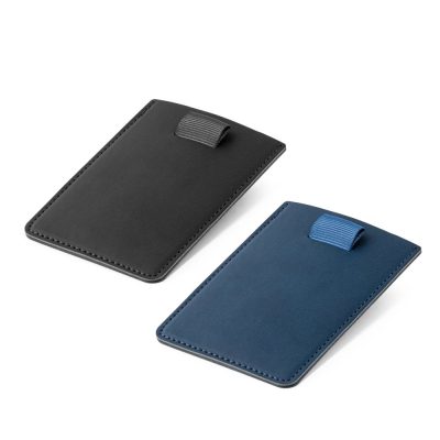 Black and blue card holders with pull tabs.