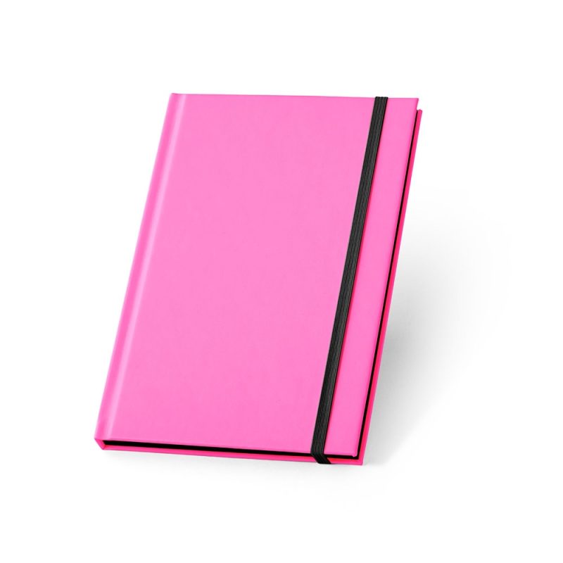 Pink notebook with black elastic band