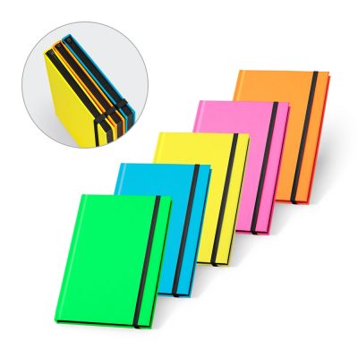 Colourful notebooks with black elastic bands