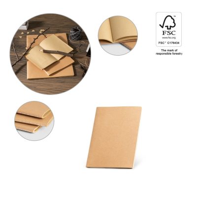 Brown eco-friendly notebooks with FSC certification.