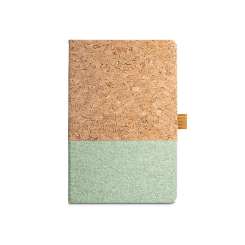 Cork and fabric notebook with pen holder.